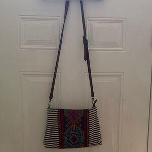 Jen & Co.  Boho Stripe Crossbody Bag with Colorful Embroidered Panel